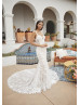 Ivory Lace Glitter Tulle Open Back Modern Wedding Dress